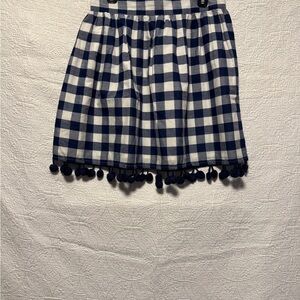 Chic Navy Checkered Mini Skirt with Pom-Pom Trim